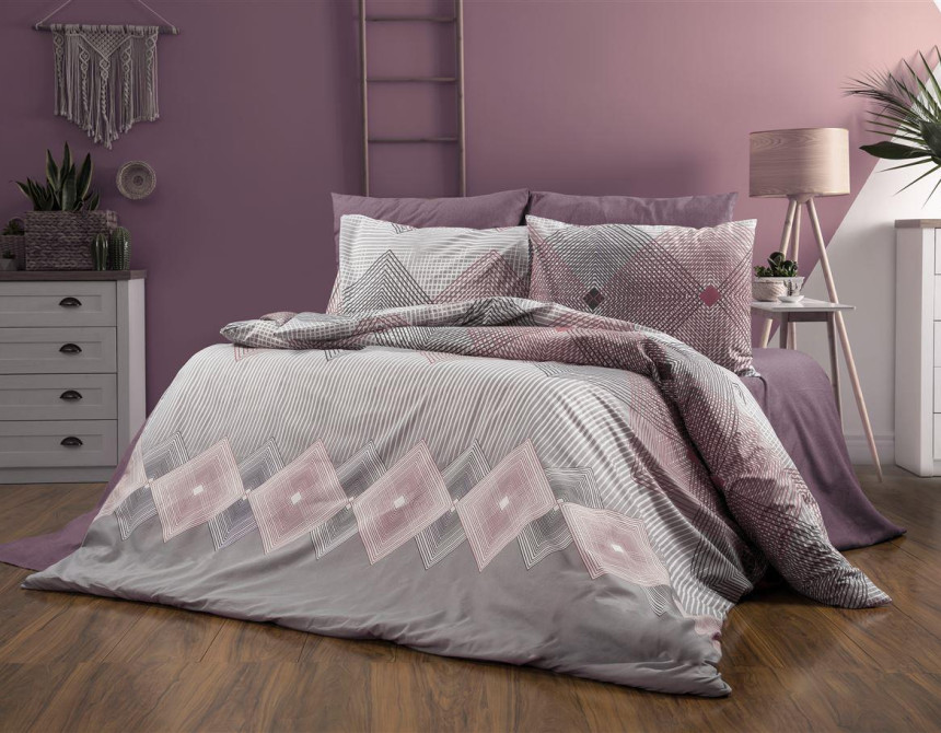Σεντόνια Εμπριμέ Σετ 4 τεμ Καλλιρόη 606 240X270 Grey-Burgundy  70/30 Cott/Pol