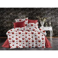 Παπλωματοθήκη Εμπριμέ Πάθος 607 160X240 White-Red 70/30 Cott/Pol