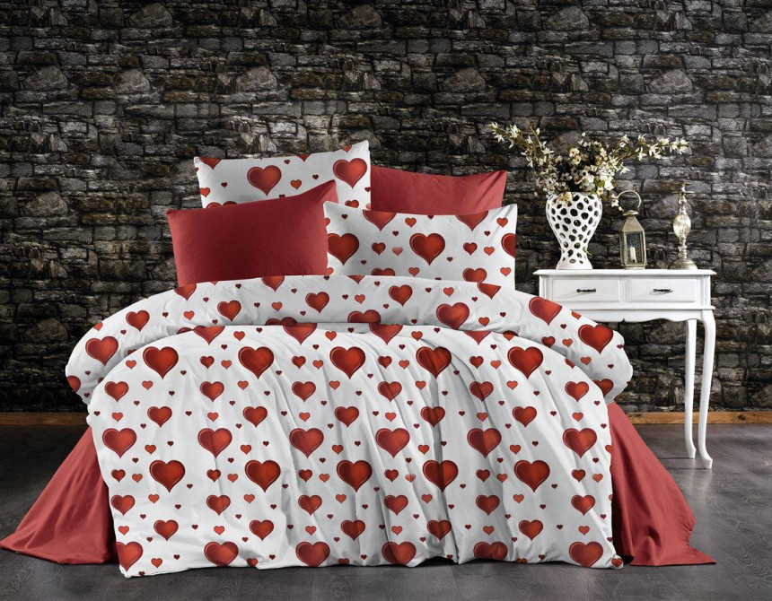 Παπλωματοθήκη Εμπριμέ Πάθος 607 160X240 White-Red 70/30 Cott/Pol