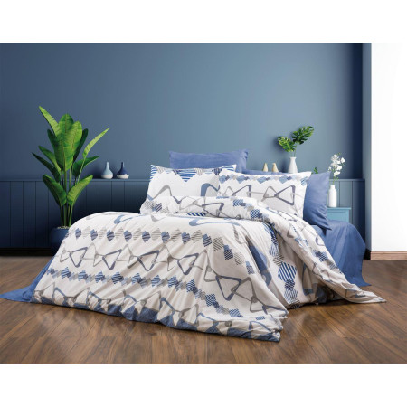 Σεντόνια Εμπριμέ Σετ 4 τεμ Δαρεία 489 220X240 White-Blue 70/30 Cott/Pol