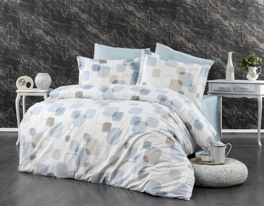 Παπλωματοθήκη Εμπριμέ Μελίνα 707 220X240 White-Light Blue 100% Cotton
