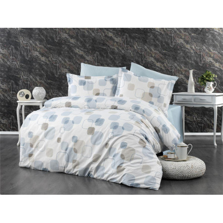 Σεντόνια Εμπριμέ Σετ 3 τεμ Μελίνα 707 160X240 White-Light Blue 100% Cotton