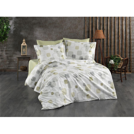 Παπλωματοθήκη Εμπριμέ Μελίνα 708 220X240 White-Olive 100% Cotton