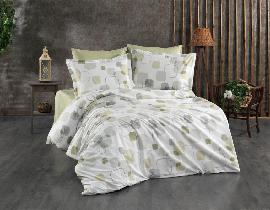 Σεντόνια Εμπριμέ Σετ 4 τεμ Μελίνα 708 240X270 White-Olive 100% Cotton