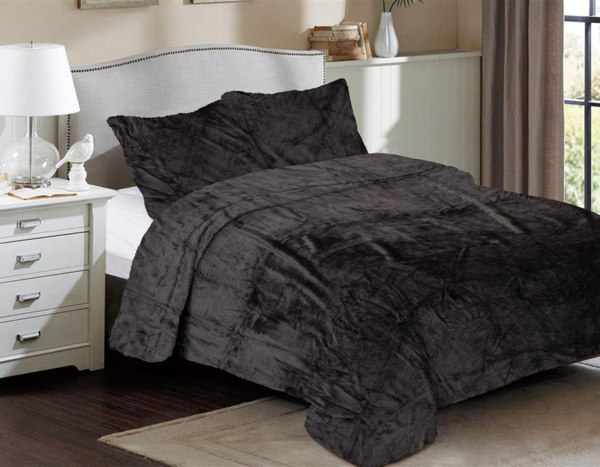 Κουβέρτα Coral Fleece Solid 08 220X240 Grey-Black 100% Polyester