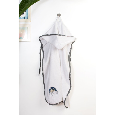Κάπα Με Κέντημα bebe Cloudy Bear 176 75X85 White-Grey 100% Cotton