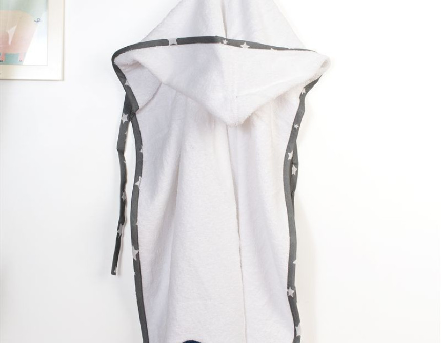 Κάπα Με Κέντημα bebe Cloudy Bear 176 75X85 White-Grey 100% Cotton