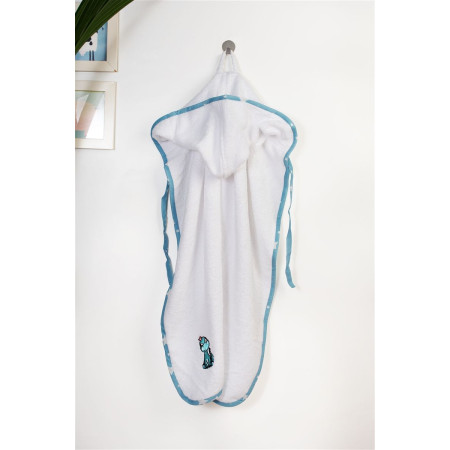 Κάπα Με Κέντημα bebe Dinosaur 180 75X85 White-Sky Blue 100% Cotton