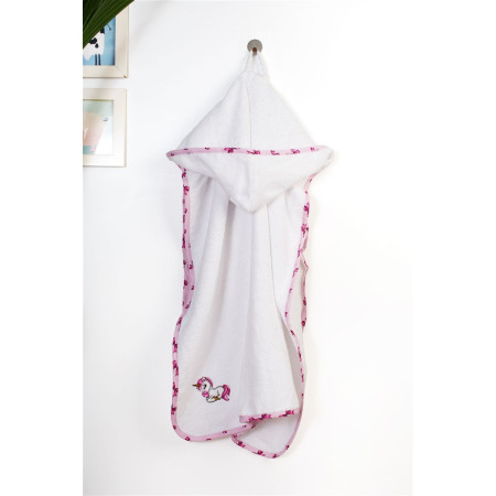 Κάπα Με Κέντημα bebe Unicorn 188 75X85 White-Pink 100% Cotton