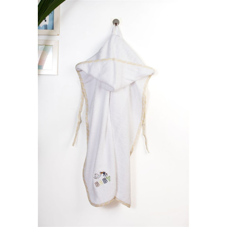 Κάπα Με Κέντημα bebe Stork 193 75X85 White-Yellow 100% Cotton