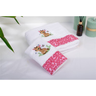 Πετσέτα Με Κέντημα Σετ 2 τεμ bebe Giraffe 172 30X50,70X140 White-Pink 100% Cotton