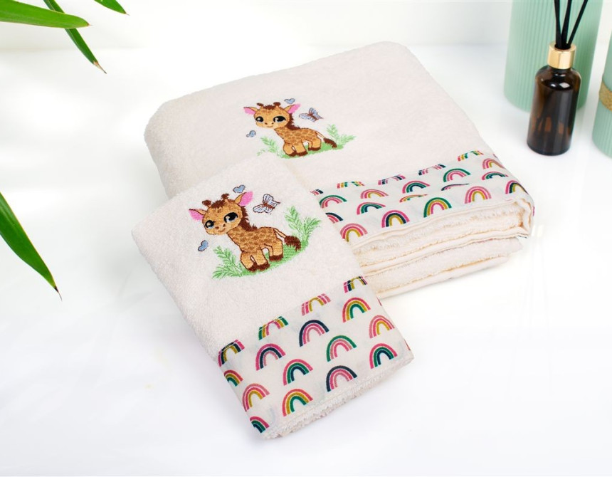 Πετσέτα Με Κέντημα Σετ 2 τεμ bebe Giraffe 173 30X50,70X140 Ecru-Multi 100% Cotton