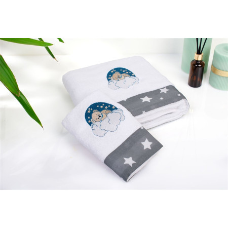 Πετσέτα Με Κέντημα Σετ 2 τεμ bebe Cloudy Bear 176 30X50,70X140 White-Grey 100% Cotton