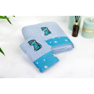 Πετσέτα Με Κέντημα Σετ 2 τεμ bebe Dinosaur 179 30X50,70X140 Sky Blue 100% Cotton