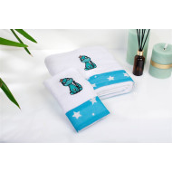 Πετσέτα Με Κέντημα Σετ 2 τεμ bebe Dinosaur 180 30X50,70X140 White-Sky Blue 100% Cotton