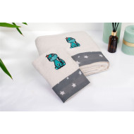 Πετσέτα Με Κέντημα Σετ 2 τεμ bebe Dinosaur 181 30X50,70X140 Ecru-Grey 100% Cotton