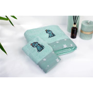Πετσέτα Με Κέντημα Σετ 2 τεμ bebe Dinosaur 182 30X50,70X140 Mint 100% Cotton