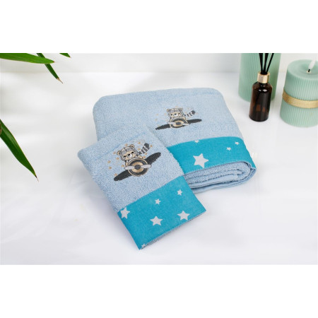 Πετσέτα Με Κέντημα Σετ 2 τεμ bebe Aviator 183 30X50,70X140 Sky Blue 100% Cotton