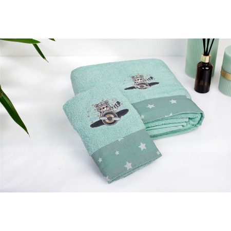 Πετσέτα Με Κέντημα Σετ 2 τεμ bebe Aviator 186 30X50,70X140 Mint 100% Cotton