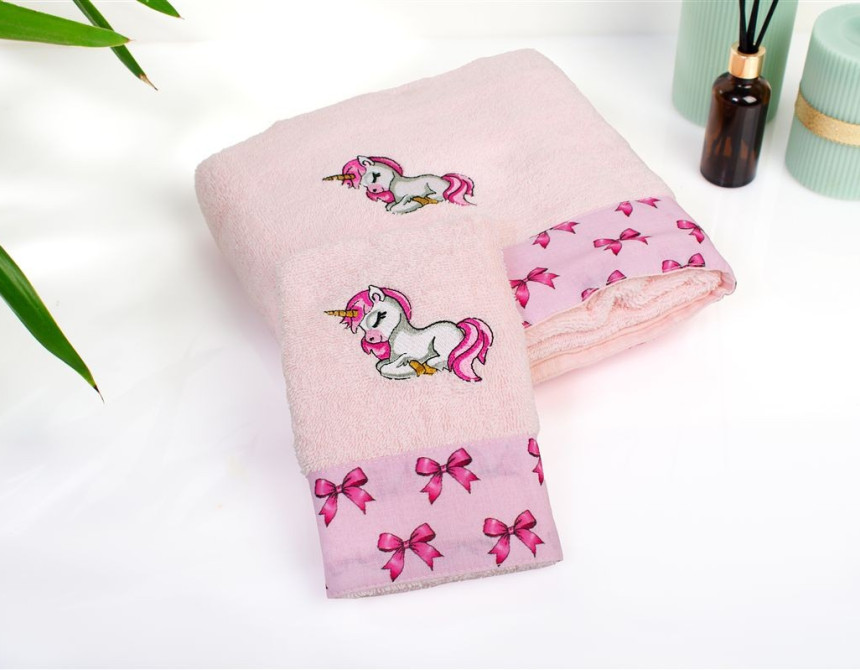 Πετσέτα Με Κέντημα Σετ 2 τεμ bebe Unicorn 187 30X50,70X140 Pink 100% Cotton