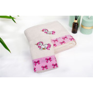Πετσέτα Με Κέντημα Σετ 2 τεμ bebe Unicorn 189 30X50,70X140 Ecru-Pink 100% Cotton