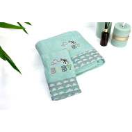Πετσέτα Με Κέντημα Σετ 2 τεμ bebe Stork 195 30X50,70X140 Mint 100% Cotton