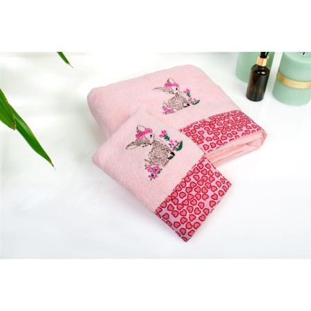 Πετσέτα Με Κέντημα Σετ 2 τεμ bebe Deer 196 30X50,70X140 Pink 100% Cotton