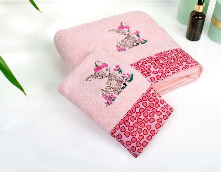 Πετσέτα Με Κέντημα Σετ 2 τεμ bebe Deer 196 30X50,70X140 Pink 100% Cotton