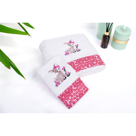 Πετσέτα Με Κέντημα Σετ 2 τεμ bebe Deer 197 30X50,70X140 White-Pink 100% Cotton