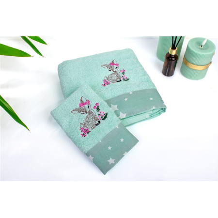 Πετσέτα Με Κέντημα Σετ 2 τεμ bebe Deer 199 30X50,70X140 Mint 100% Cotton