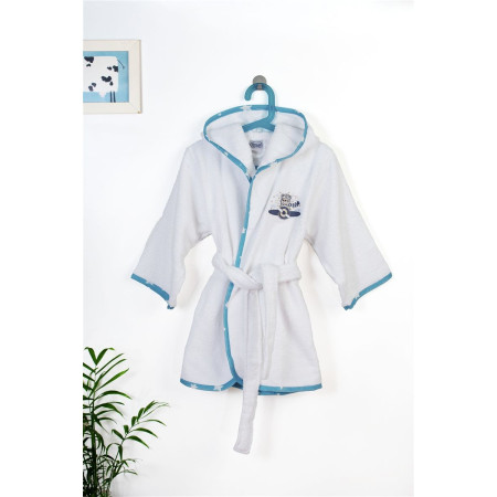 Μπουρνούζι Με Κέντημα kids Aviator 184 Size: 02 White-Sky Blue 100% Cotton