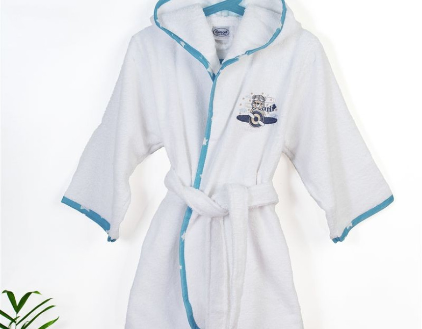 Μπουρνούζι Με Κέντημα kids Aviator 184 Size: 02 White-Sky Blue 100% Cotton