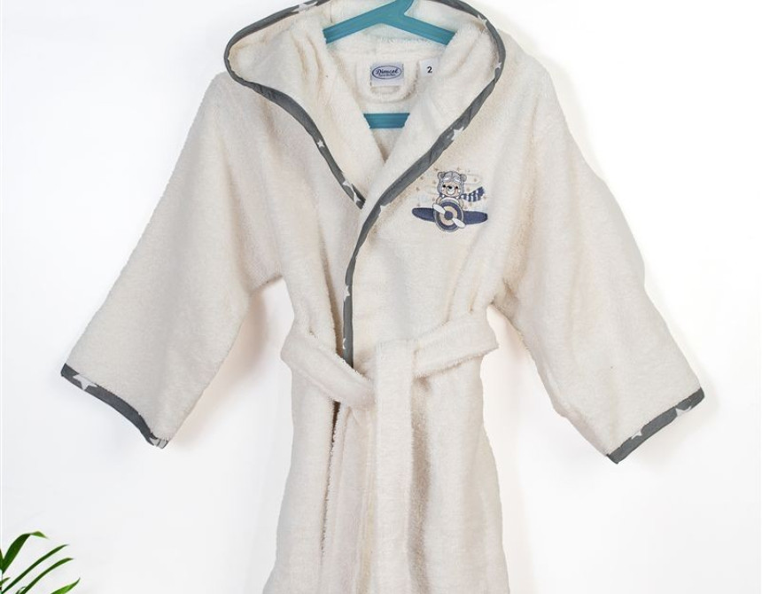 Μπουρνούζι Με Κέντημα kids Aviator 185 Size: 04 Ecru-Grey 100% Cotton