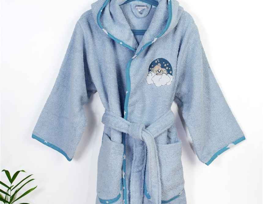 Μπουρνούζι Με Κέντημα kids Cloudy Bear 175 Size: 04 Sky Blue 100% Cotton