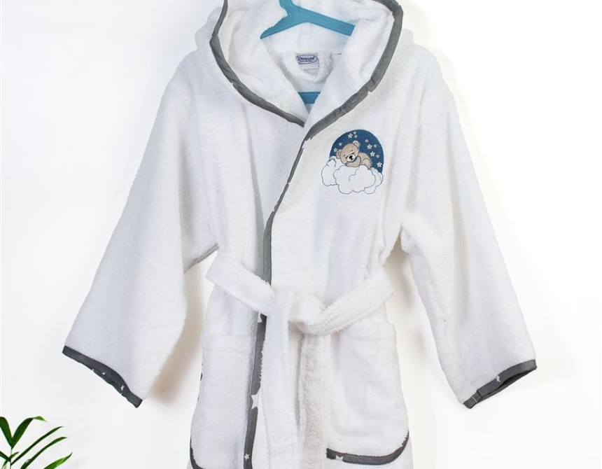 Μπουρνούζι Με Κέντημα kids Cloudy Bear 176 Size: 02 White-Grey 100% Cotton