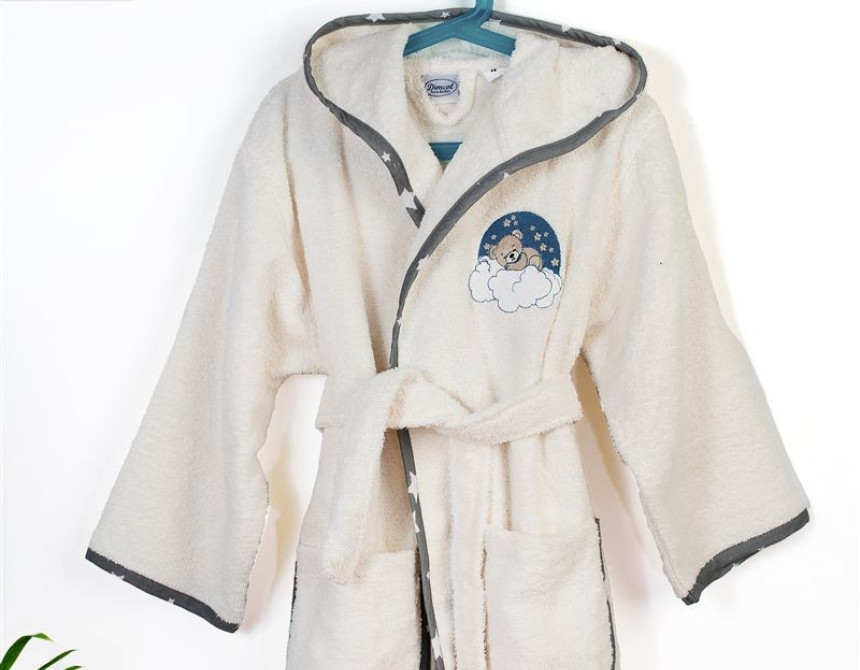 Μπουρνούζι Με Κέντημα kids Cloudy Bear 177 Size: 04 Ecru-Grey 100% Cotton