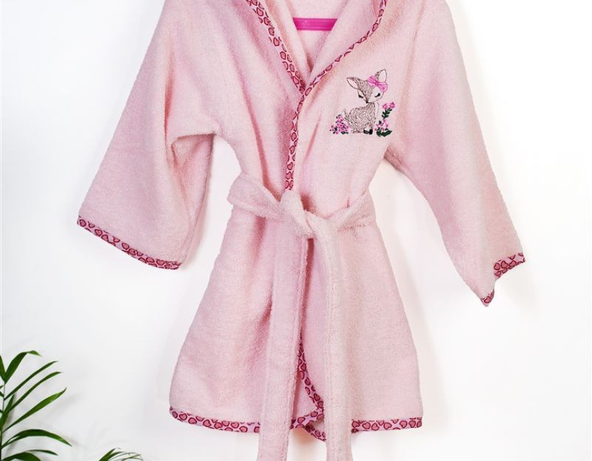 Μπουρνούζι Με Κέντημα kids Deer 196 Size: 02 Pink 100% Cotton