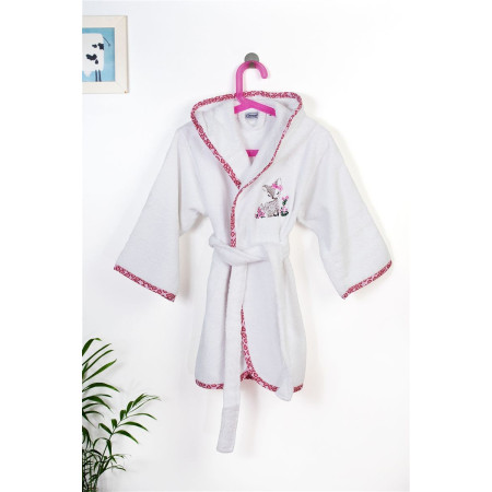 Μπουρνούζι Με Κέντημα kids Deer 197 Size: 04 White-Pink 100% Cotton