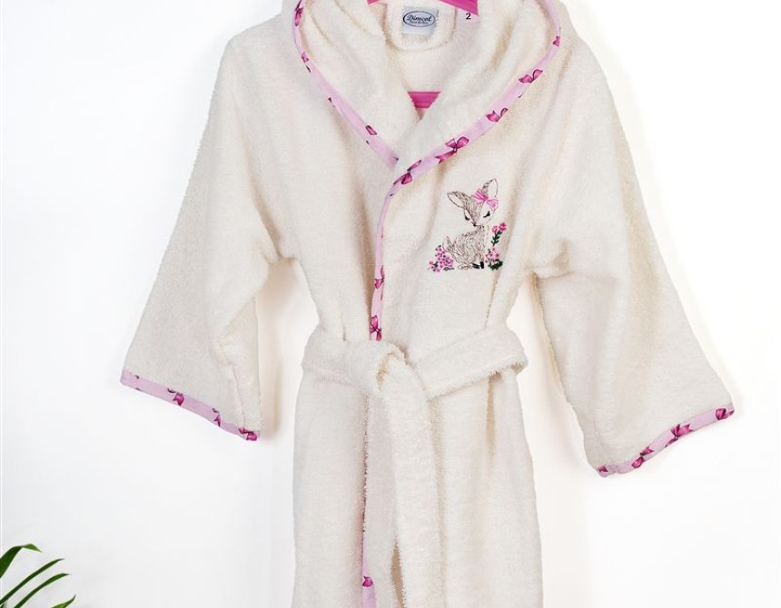 Μπουρνούζι Με Κέντημα kids Deer 198 Size: 02 Ecru-Pink 100% Cotton