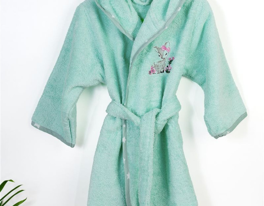 Μπουρνούζι Με Κέντημα kids Deer 199 Size: 02 Mint 100% Cotton