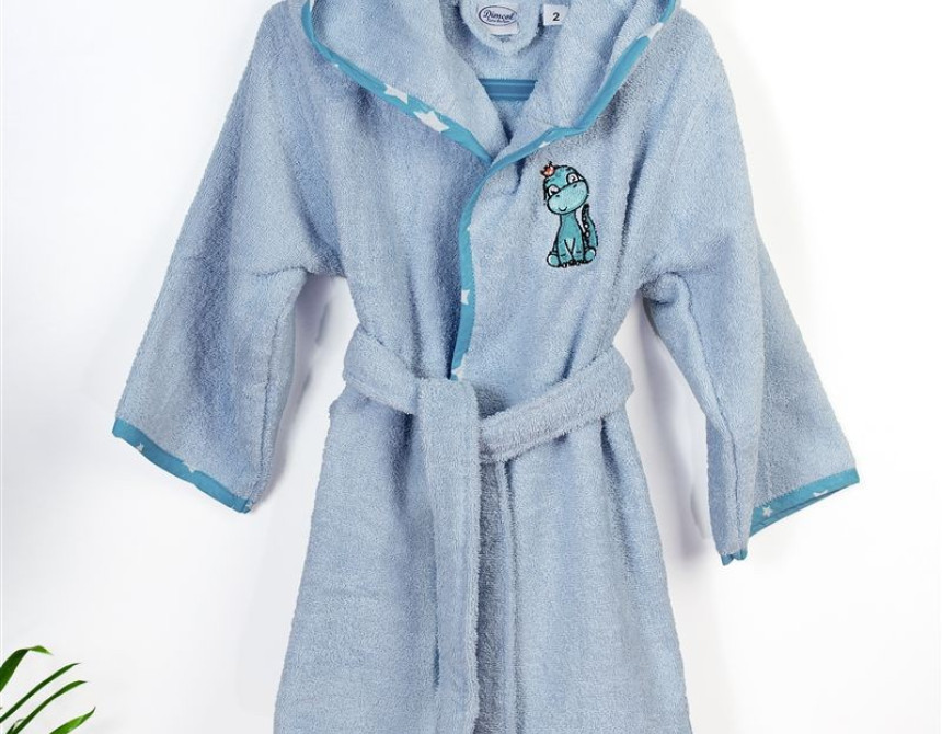 Μπουρνούζι Με Κέντημα kids Dinosaur 179 Size: 02 Sky Blue 100% Cotton