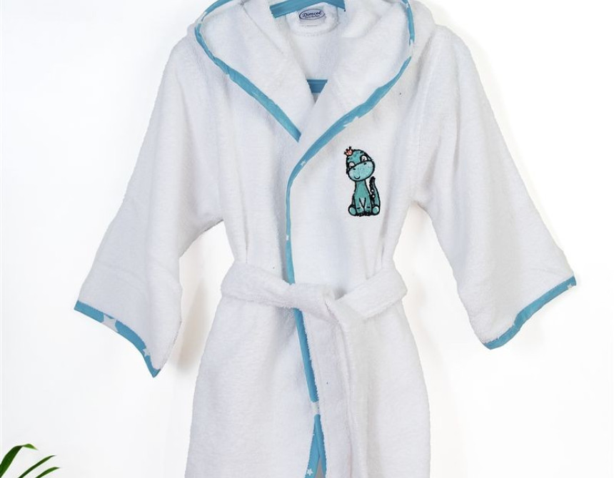 Μπουρνούζι Με Κέντημα kids Dinosaur 180 Size: 02 White-Sky Blue 100% Cotton