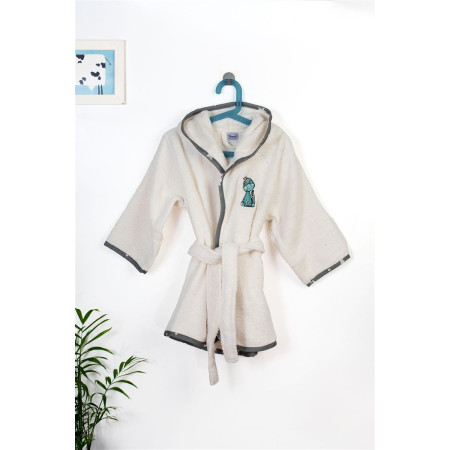 Μπουρνούζι Με Κέντημα kids Dinosaur 181 Size: 02 Ecru-Grey 100% Cotton