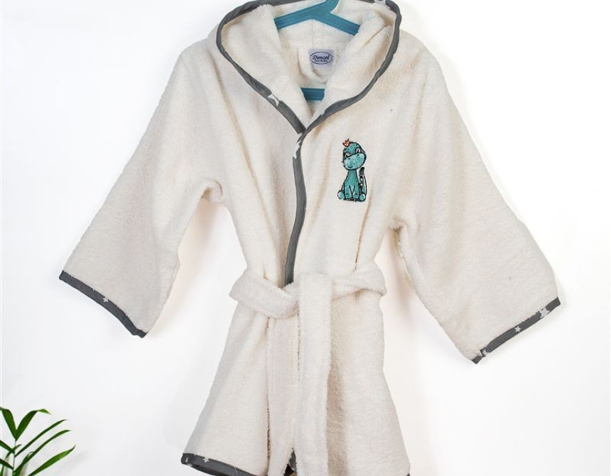 Μπουρνούζι Με Κέντημα kids Dinosaur 181 Size: 02 Ecru-Grey 100% Cotton