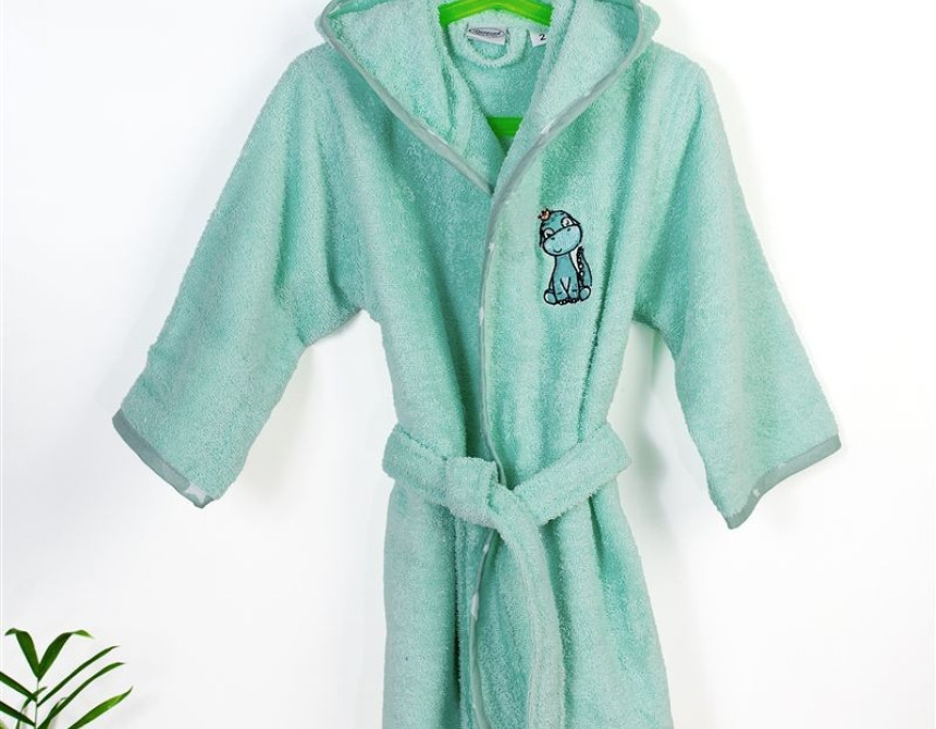 Μπουρνούζι Με Κέντημα kids Dinosaur 182 Size: 02 Mint 100% Cotton