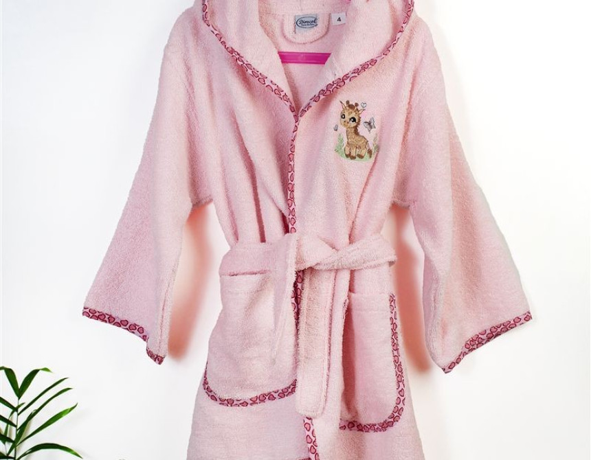 Μπουρνούζι Με Κέντημα kids Giraffe 171 Size: 04 Pink 100% Cotton
