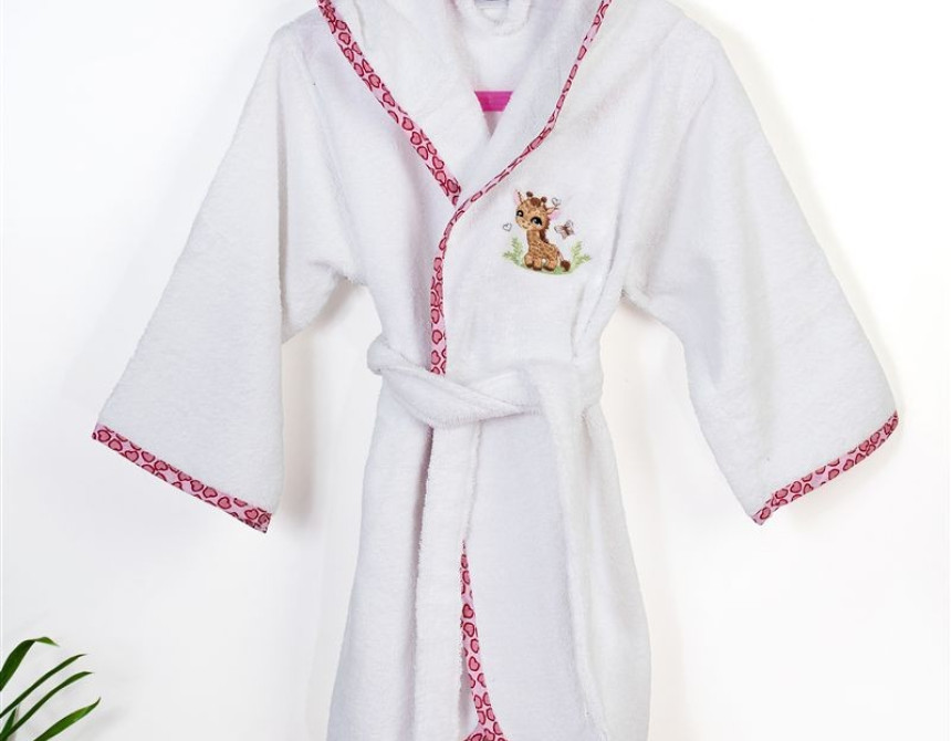 Μπουρνούζι Με Κέντημα kids Giraffe 172 Size: 04 White-Pink 100% Cotton