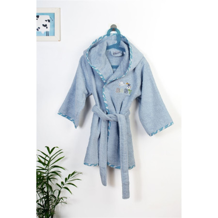 Μπουρνούζι Με Κέντημα kids Stork 191 Size: 02 Sky Blue 100% Cotton