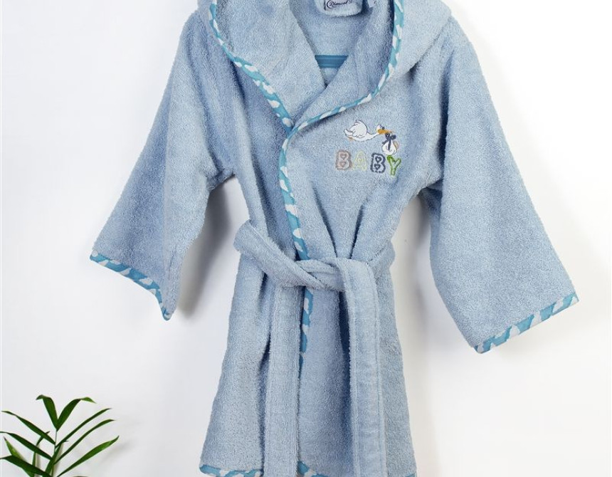 Μπουρνούζι Με Κέντημα kids Stork 191 Size: 04 Sky Blue 100% Cotton