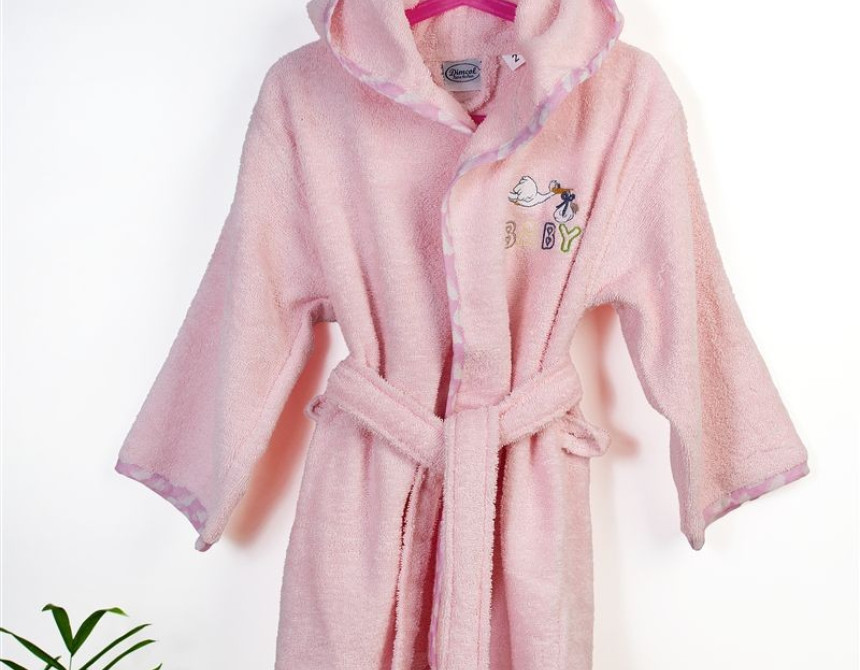 Μπουρνούζι Με Κέντημα kids Stork 192 Size: 04 Pink 100% Cotton